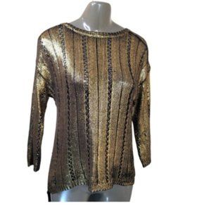 Ellen Tracy Women's Gold & Black Long Sleeve Custom Blouse Top Size Medium